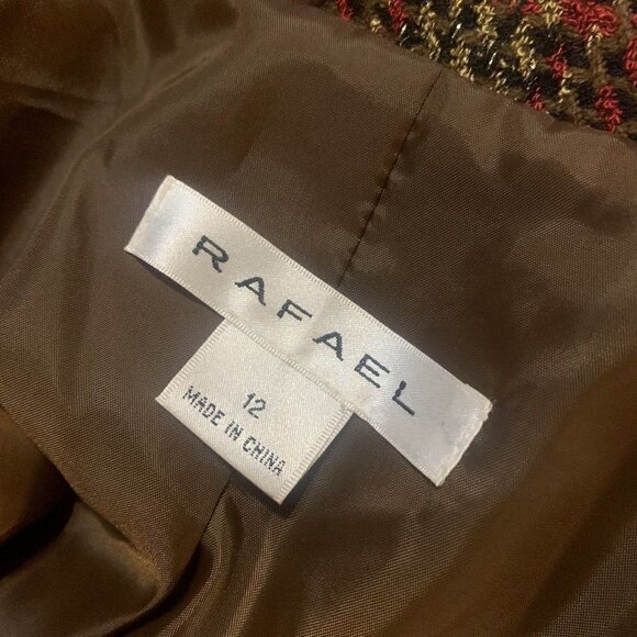 Rafael. Size 12. Plaid Metallic Lined Button Up Jacket. Faux Suede Trim. AL - Picture 8 of 9